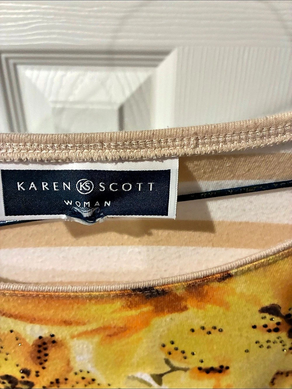 Karen Scott Floral Striped Tunic in Yellow & White Like New